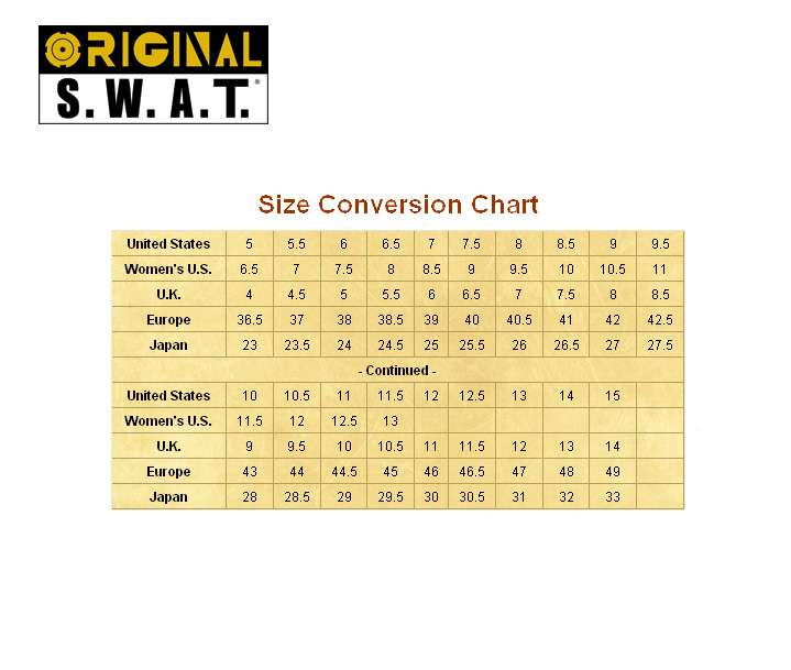 Bates Boots Size Chart