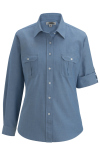 Edwards 5298 Edwards Ladies' Chambray Roll Up Sleeve Shirt