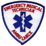Hero's Pride 5289 EMERGENCY MEDICAL TECHNICIAN w/AMBULANCE in red - 3-9/16 x 3-9/16"