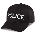 Black Twill Cap Embr'd w/White "Police"