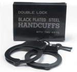 Premier Emblem P10071 Double Lock Black Plated Steel Handcuffs