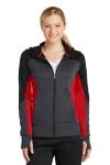  SanMar Sport-Tek LST245, Sport-Tek Ladies Tech Fleece Colorblock Full-Zip Hooded Jacket.