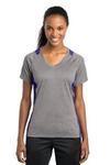  SanMar Sport-Tek LST361, Sport-Tek Ladies Heather Colorblock Contender V-Neck Tee.