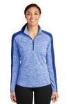 SanMar Sport-Tek LST397, Sport-Tek Ladies PosiCharge Electric Heather Colorblock 1/4-Zip Pullover.