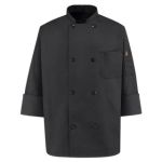 1.333 KT76 Eight Pearl Button Black Chef Coat