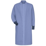 Gripper-Front Spun Polyester Pocketless Butcher Coat with Knit Cuffs