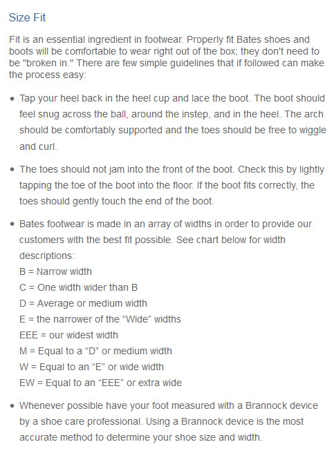 Bates Women S Boots Size Chart