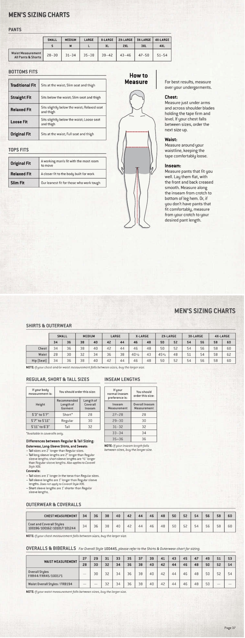 Carhartt Vest Size Chart